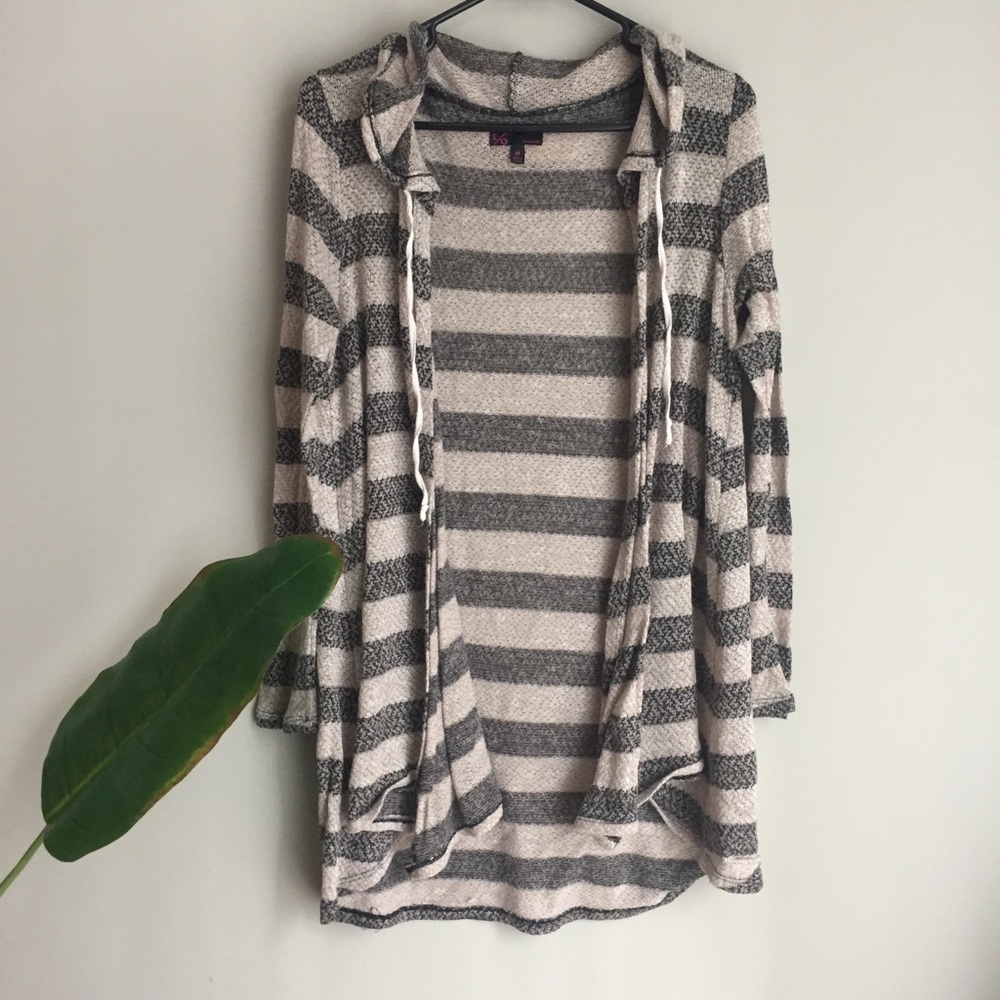 T/O Sweaters Hooded Striped Open Cardigan